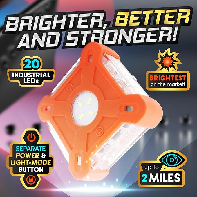 MARCALA Emergency Lights for Vehicles 3-Pack | LED Road Flares | Flares Emergency Road | LED Emergency Flares Include Batteri