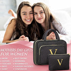 Gifts for Women, Initial Toiletry Makeup Bag Hanging Cosmetic Organizer with Embroidery Letter Personalized Nurse Teacher App