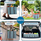 VENO 3 Pack Reusable Grocery Bags, Shopping Bags for groceries, Utility Tote with Handles and Hard Bottom, Foldable Shopping Cart Organizer, Water Resistant, Heavy-Duty (Light Blue, 6 Gallon)
