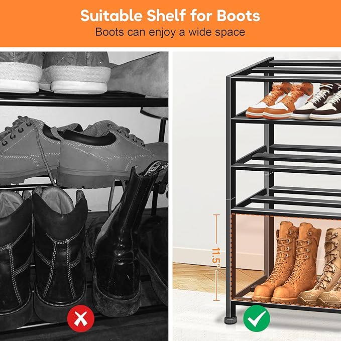 KEETDY 5-Tier Heavy Duty Shoe Rack for Garage Entryway, Stackable Shoe Organizer for 25 Pairs Men Boots, Shoe Rack for Closet