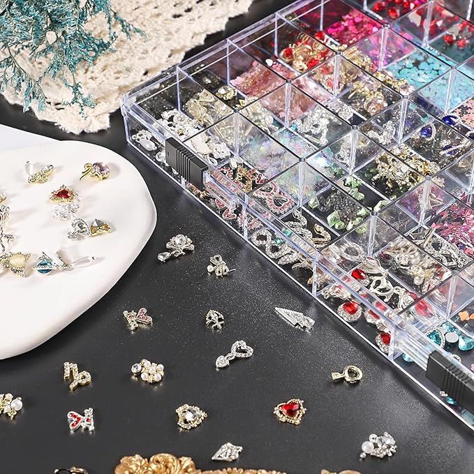 Noverlife 2 Pack 36 Grids Clear Plastic Organizer Box, Jewelry Craft Storage Container Bead Holder Nail Charm Organizer, Rock