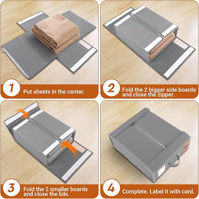 StorageTastic 6 Pack Bed Sheet Closet Organizers and Storage,Sturdy Foldable Storage Containers with Window and Label,Storage