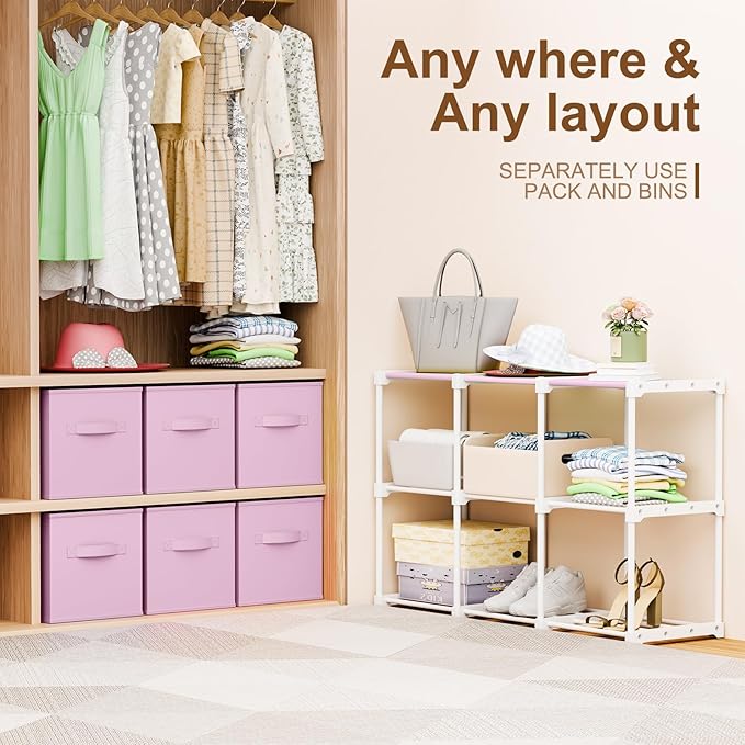6 Cube Storage Organizer with Shelf Back to School Boxes 11 Inch Toy Storage Bins Closet Organizers Drawers Fabric Dresser fo