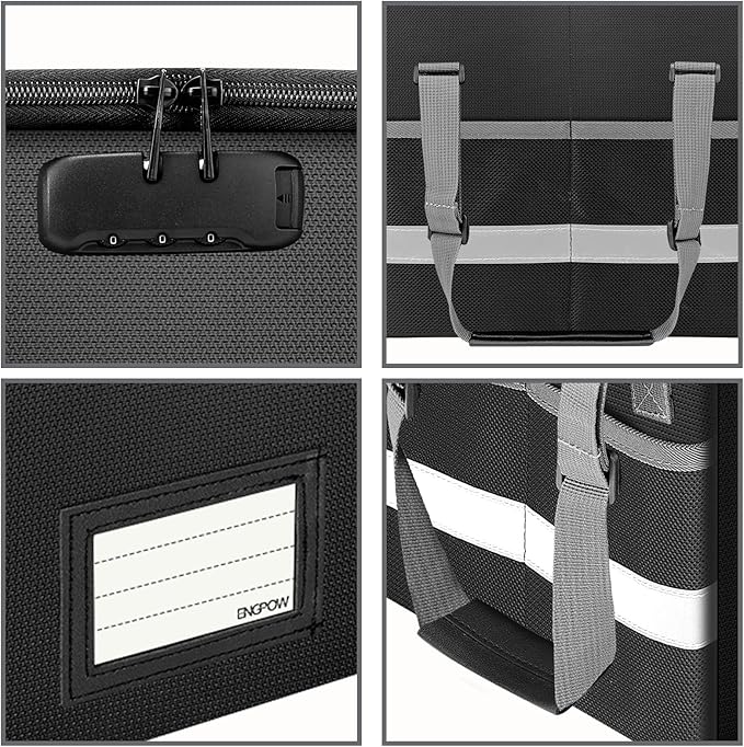 ENGPOW File Box with Lock,Fireproof Document Box with Zipper＆Pockets,Collapsible File Organizer Filing Storage Cabinet with H