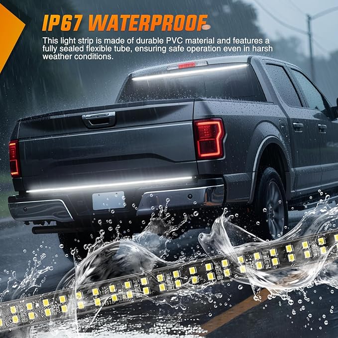 Nilight 60 Inch Truck Tailgate Strobe Light Strip Tail Emergency Bar Rear Window Warning Lamp Ultra-Bright Double Row 360 LED for Pickup Trailers Construction Vehicles Car SUV, White