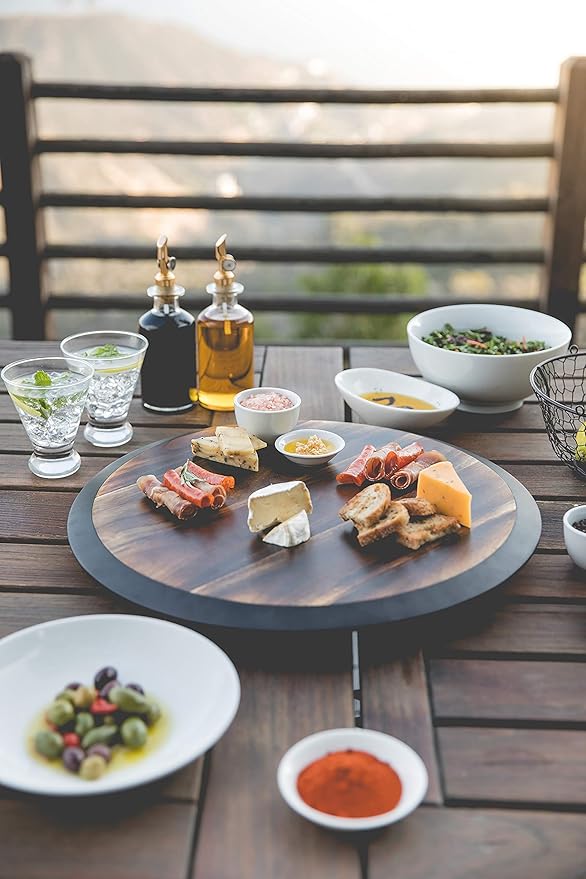 PICNIC TIME Lazy Susan Serving Tray, Wooden Turntable Round Charcuterie Board, Cheese Serving Platter, Rotating Lazy Susan Tu