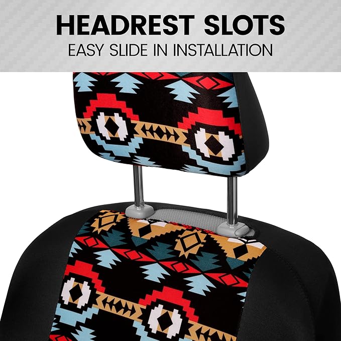BDK Aztec Pattern Car Seat Covers for Front Seats, 2-Pack Geometric Print Front Seat Cover Set with Matching Headrest, Sidele