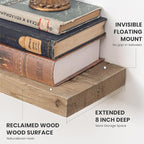 44 Inch Long Solid Wood Floating Shelves for Wall,Reclaimed Wood Wall Shelf for Storage,8 Inch Deep Heavy-Duty Wall Mounted S