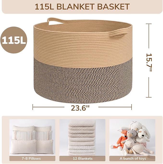 INDRESSME 115L Extra Large Blanket Basket, Woven Baskets for Storage, Wicker Storage Basket for Organizing Woven Laundry Bask