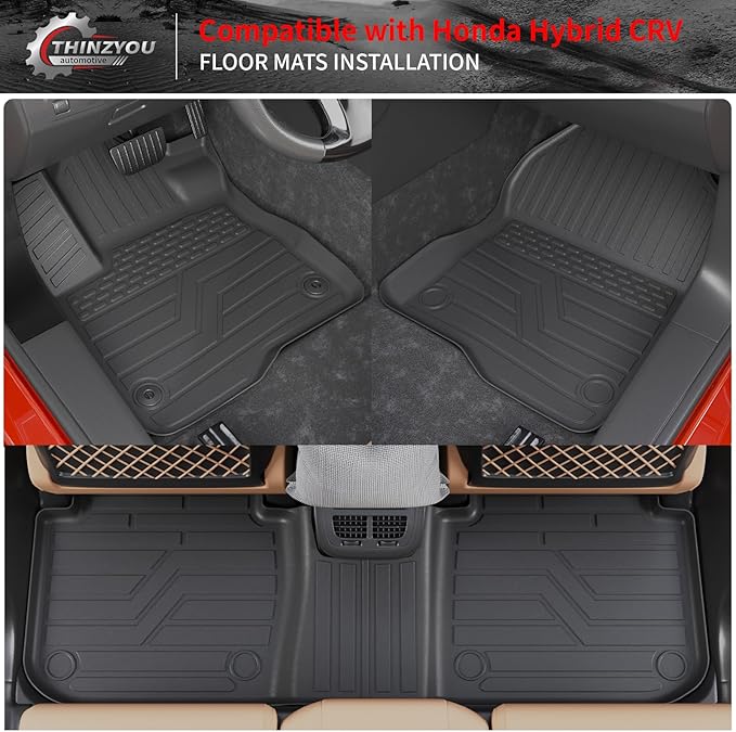 Floor Mats Compatible with 2023 2024 2025 2026 Honda CRV (Include Hybrid) Trunk Mat Cargo Liner All Weather Back Seat Cover CR-V Accessories (Upper Deck, Trunk Mat+Backrest Mats+Floor Mats)