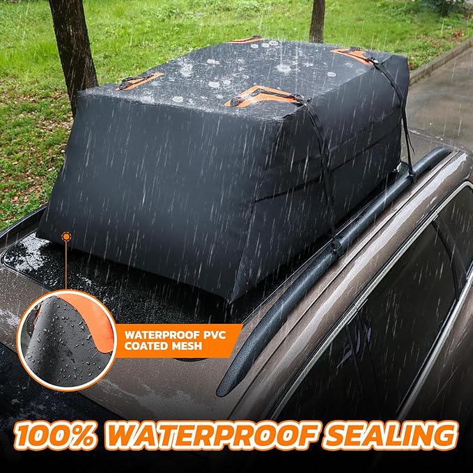 DNA Motoring Car Rooftop Waterproof Bag, 17 Cubic Feet Waterproof Car Roof Luggage Bag, Heavy Duty Car Roof Cargo Carrier Bag, Car Roof Bag, w/ 4 Reinforced Straps, TOOLS-00422