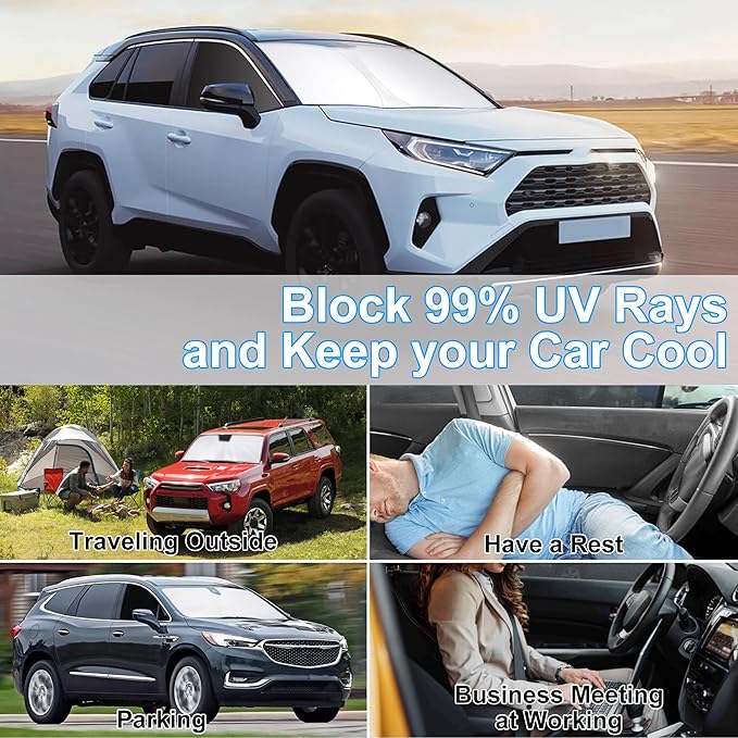 3PCS Car Window Shades Front Windshield Sun Shade Foldable Window Shade Custom Fit for Toyota RAV4 2019-2024 Accessories Car Shades for Front Windows Anti-UV Rays Block Heat