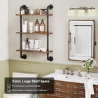 Merapi 24" Industrial Floating Shelves, Pipe Shelves for Wall, 3 Tier Rustic Wood Wall Shelves for Home Décor, Bedroom, Livin
