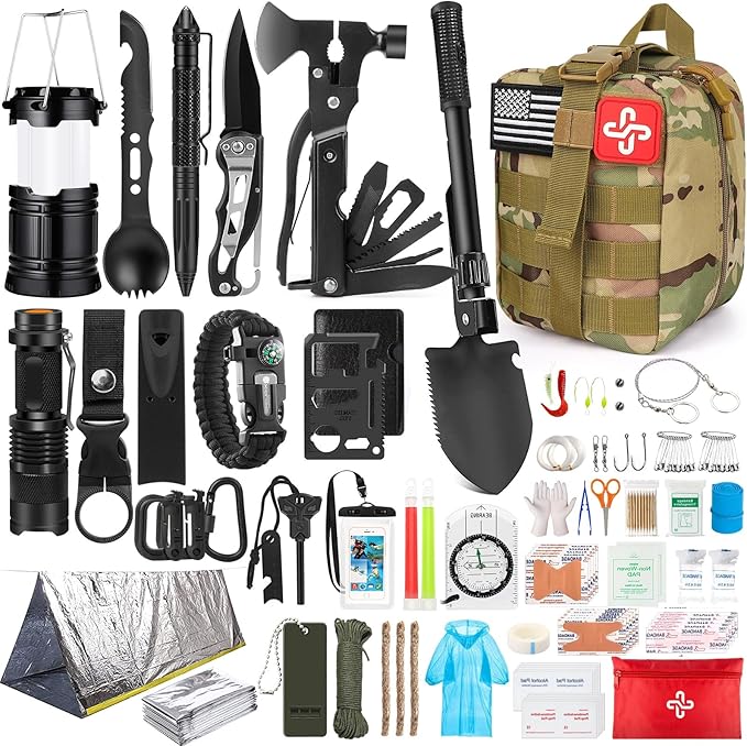 Survival Kit, 250Pcs Survival Gear First Aid Kit with Molle System Compatible Bag and Emergency Tent, Emergency Kit for Earth