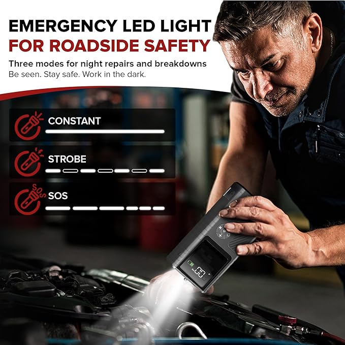 Jump Starter with Air Compressor, Portable Car Battery Jump Starter, 150 PSI Tire Inflator & Battery Booster - Starts