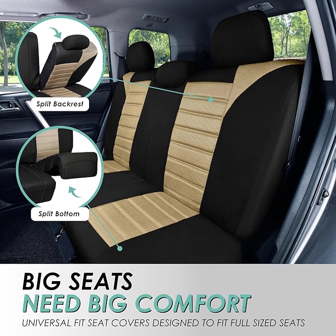 FH Group Car Seat Cover Rear Set Striking Striped Car Seat Covers with Rear Split Bench, Universal Fit Interior Accessories f