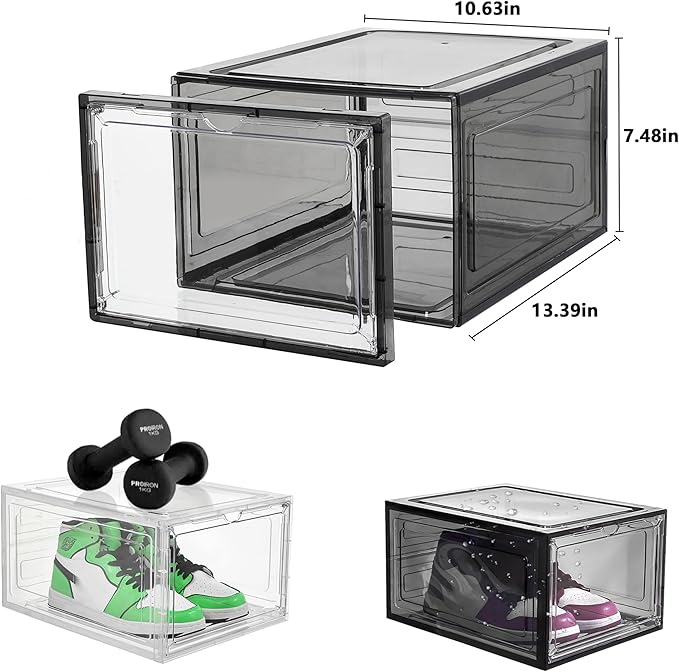 Attelite Upgrade 12pack Shoe Box Storage Containers,Thicken Sturdy Clear Stackable Plastic Shoe Organizer Box with Magnetic D