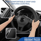 Skechers Steering Wheel Cover Memory Foam,Luxury Leather Steering Wheel Covers,Universal Anti-Slip Fit 14" 1/2-15" Car Wheel 