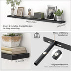 Heimlove 55 Inch Floating Shelves for Wall,Extra Long Mounted Storage Wall Shelves with Invisible Metal Bracket for Bedroom L