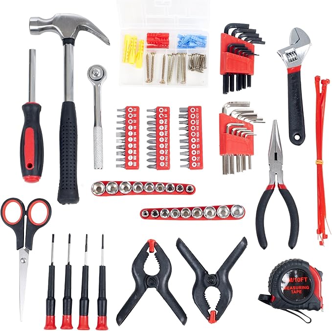 86-Piece Household Hand Tool Set with Roll-Up Bag – Tool Kit with Screwdrivers, Pliers, Wrenches, and More – Great for the Ho