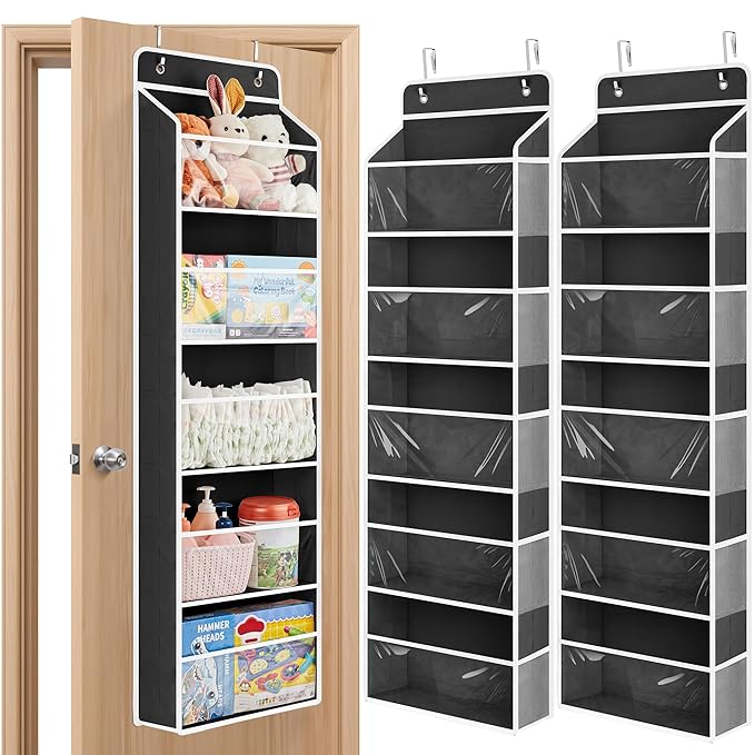 JARLINK 2 Pack Toy Stuffed Animal Storage, Over The Door Organizer W/Clear View Windows, 44lb Load, Baby Toy Storage Organize