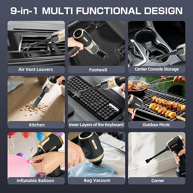 Portable Cordless Car Vacuum Cleaner, 17.5KPa/25KPa Powerful Handheld Rechargeable Mini Vacuum for Seats, Floor Mats, Pet Hai