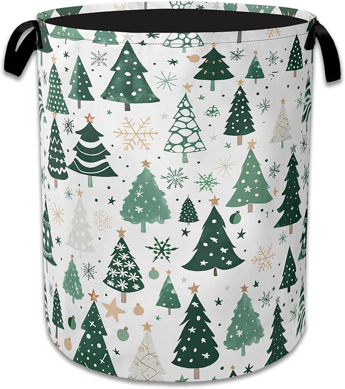 Christmas Tree Laundry Basket Woodland Collapsible Laundry Hamper Clothes Toy Storage Bin for Bathroom Bedroom Room Decor 16"