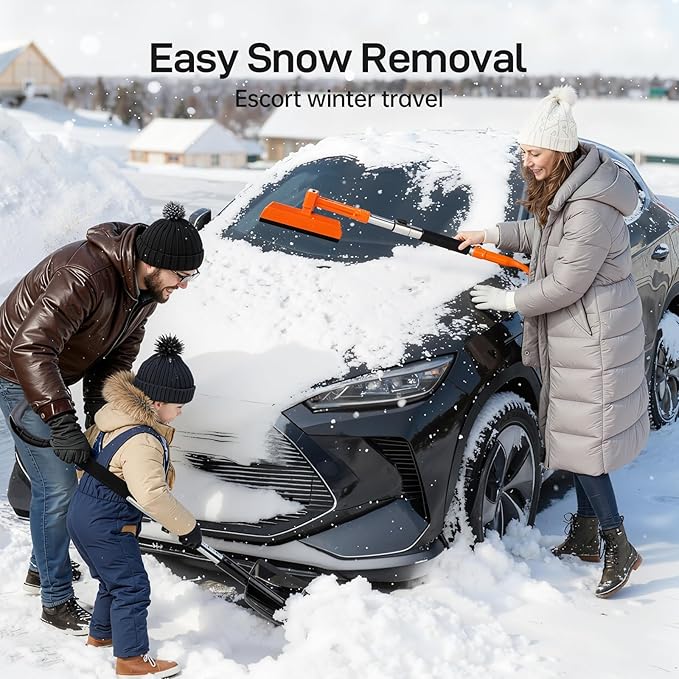 REALYOU 49.2" Car Snow Brush and Ice Scraper for Car Windshield, 3-in-1 Extendable Snow Shovel with Wide Head,180° Pivoting Snow Brush Head and Fpam Grip, Durable Snow Remover for Car Auto Truck SUV