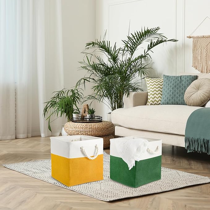 Geiserailie 6 Pcs 13 x 13 Inch Cube Storage Bins Fabric Storage Organizer Bins Foldable Cube Baskets with Sturdy Carry Handle