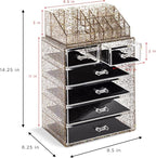 Sorbus Acrylic Makeup Organizer Set, 6-Drawer Vanity & Countertop Cosmetic Storage with Small & Wide Compartments, Glitter Ma