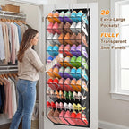 20-30 Pairs Over the Door Shoe Organizer, Transparent PVC Hanging Shoe Rack for Closet, 10-Tier Door Shoes Storage, Crystal-C