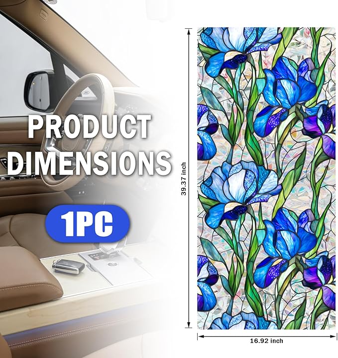 39.37×16.92 Inch Car Sunroof Stained Glass Window Film,Stylish Sunroof Sticker Static Cling Privacy Film Sun Protection,Stained Glass Sunroofs Films Car Interior Accessories
