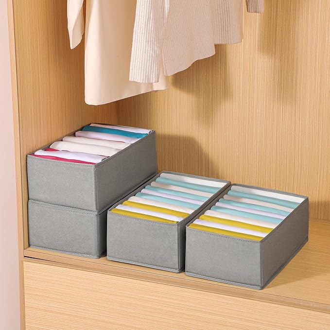 4 Packs T-shirt Drawer Organizers for Clothing,10 Grids Compartment Wardrobe Storage Box, Clothes Organizer for Folded Clothe