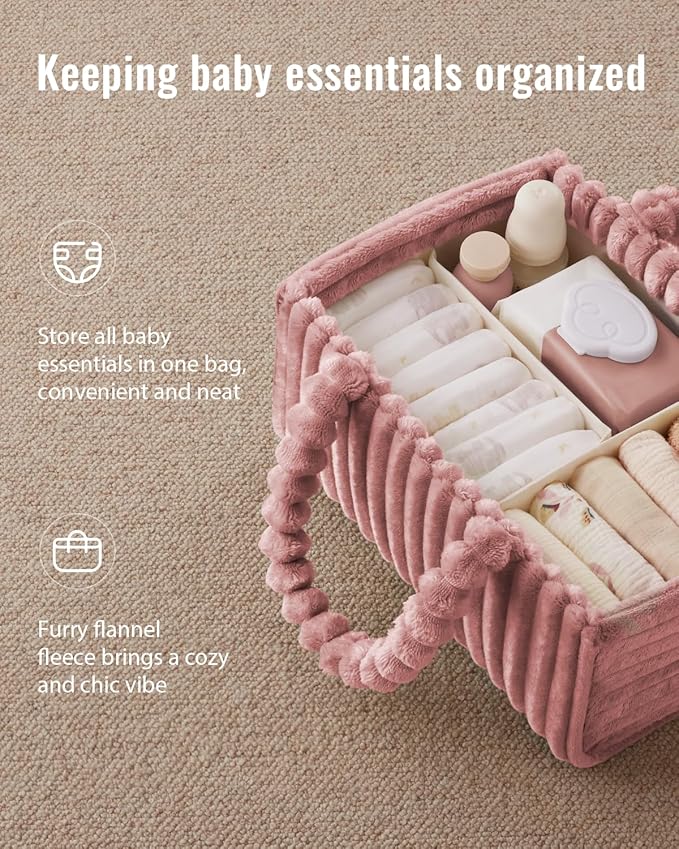 Blissful Diary Flannel Diaper Caddy Organizer, included Gift Packaging, Cozy Nursery Storage Basket, Gift for Baby Shower, Ne