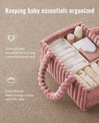 Blissful Diary Flannel Diaper Caddy Organizer, included Gift Packaging, Cozy Nursery Storage Basket, Gift for Baby Shower, Ne