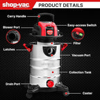 Shop-Vac 6.5 Gallon 4.0 HP Wet/Dry Vacuum with Blower Function, Stainless Steel Tank, Portable Shop Vacuum with Wheels, Inclu