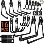 KOFANI Steel Garage Storage Hooks - 16 Pack Anti-Slip Coating, Heavy Duty Wall Mount Hooks for Hanging Bike, Ladder, Garden T