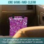Car Garbage Bag Pink and Purple Hexagonal Hanging Canvas Car Trash Bag Drawstring Car Back Seat Organizer for Car Back Front Seat Console with Adjustable Buckle