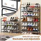 Shoe Organizer for Closet, Metal Shoe Shelf Rack Stackable 3 Tier 27 Inch Wide for Entryway, Adjustable, Black