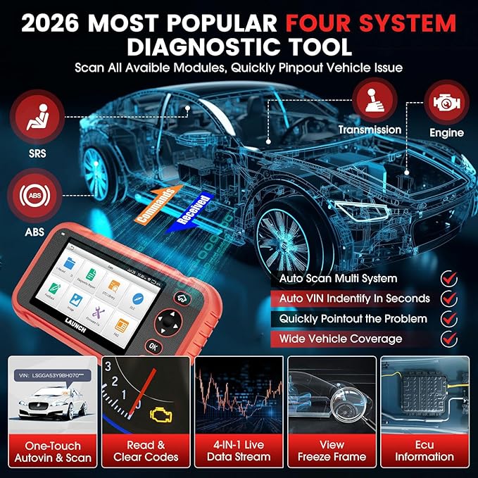 LAUNCH CRP129I V2.0 2026 OBD2 Scanner, ABS/SRS/at/ENG Car Diagnostic Tool, 12 Reset Services