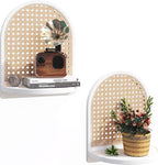 Rattan Shelf Set of 2, 7''White Rattan Shelf with Wicker Decor, Boho Wall Decor Small Floating Shelf for Plant Figurines Disp