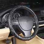 Car Steering Wheel Cover Universal 15 inch Auto Antislip Leather Protector Flower Grain Black