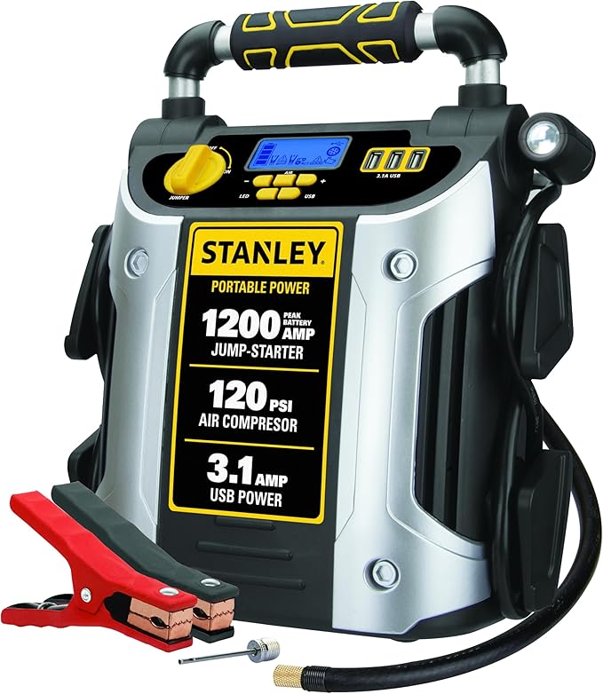 Stanley J5C09D 1200 Peak Amp Automotive Jump Starter, Portable Power - 2.1A/10W USB Port, 120 PSI Air Compressor