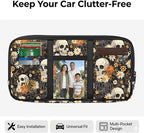 Skull Daisy Zippered Auto Car Sun Visor Organizer with Adjustable Straps and Multi-Pocket Car Sun Visor Storage Box with Picture Holder Easy Installation Universal Fit for Most Cars SUV