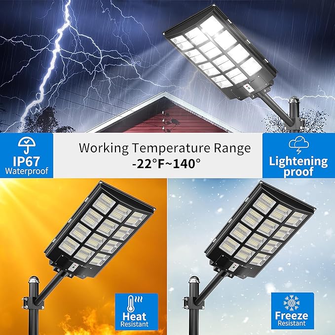 9000W Pro Large Solar Street Lights Outdoor with Thickened Shell, Commercial Grade Street Light Dusk to Dawn, Motion Sensor Solar Security Flood Light Waterproof for Parking Lot, Yard, Driveway, Farm