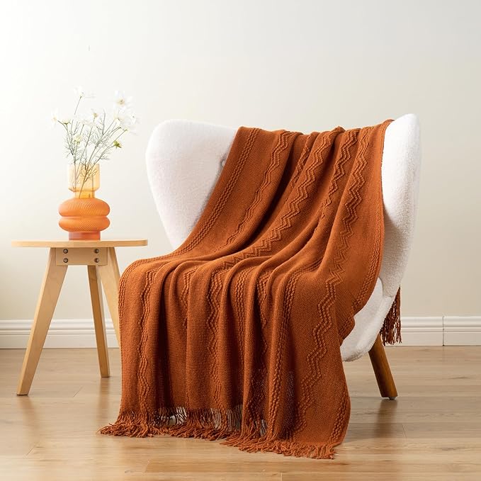 BATTILO HOME Fall Decor Caramel Throw Blanket for Couch, Rust Orange Throw Blanket for Bed, Decorative Fall Throw for Sofa, 5