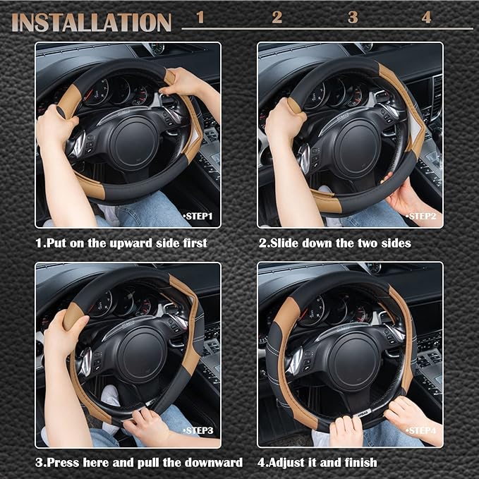 CAR PASS Line Rider Microfiber Leather Sporty 14.5-15 inch Steering Wheel Cover Universal Fits for 95% Truck,SUV,Cars, Anti-S