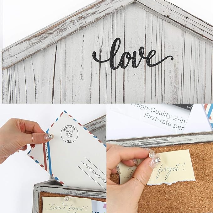J JACKCUBE DESIGN Wall Mounted Rustic White Wash Mail and Key Holder, Wooden Floating Organizer with Mail Storage, 4 Key Hold