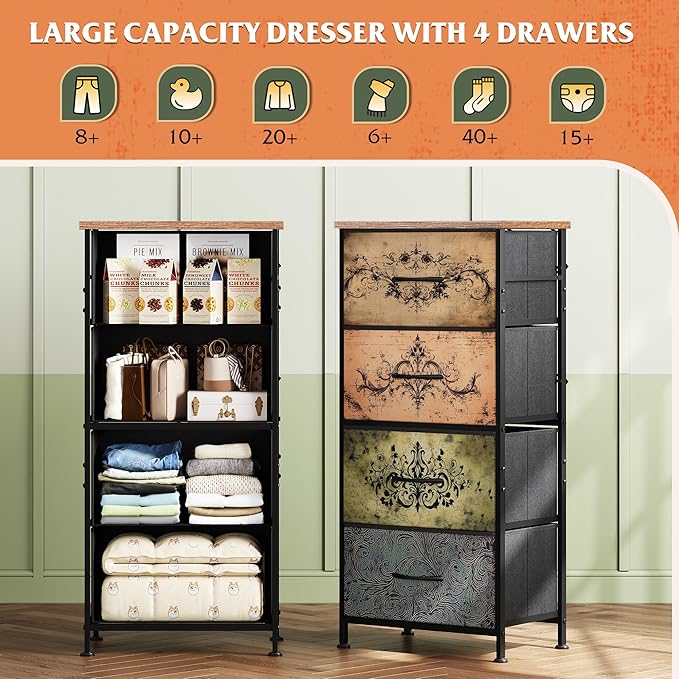 WLIVE Dresser with 4 Drawers, Storage Tower, Organizer Unit, Fabric Dresser for Bedroom, Hallway, Entryway, Closets, Sturdy S