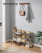 SONGMICS Shoe Rack, 3-Tier Shoe Organizer, Metal Storage Shelf, Upright or Upside Down, for 16-20 Pairs, Stackable, for Entry